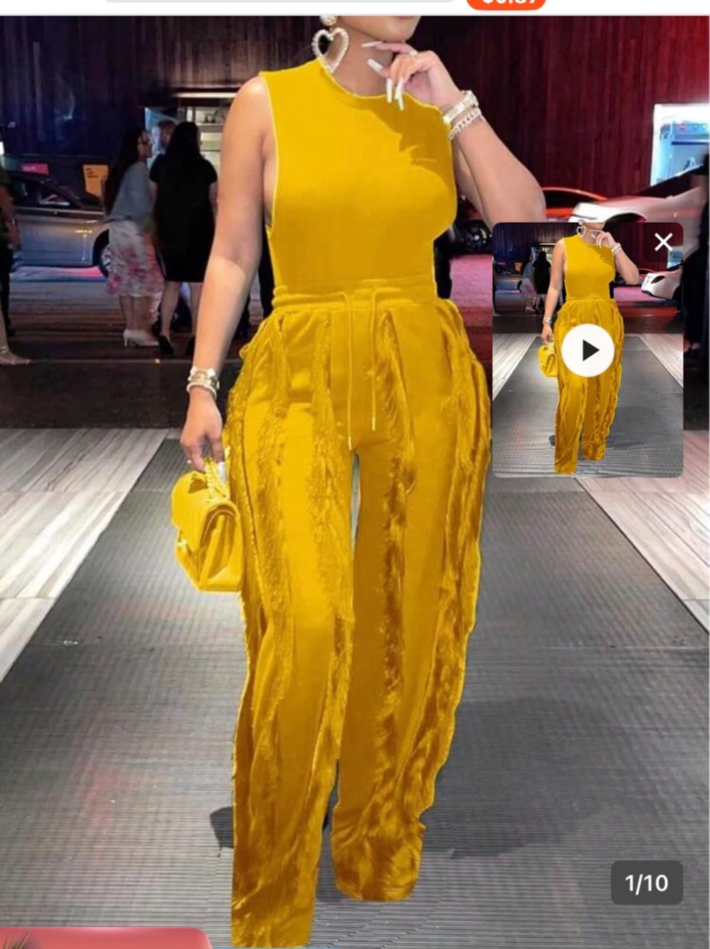 Sleeveless fringe set in Mustard Yellow